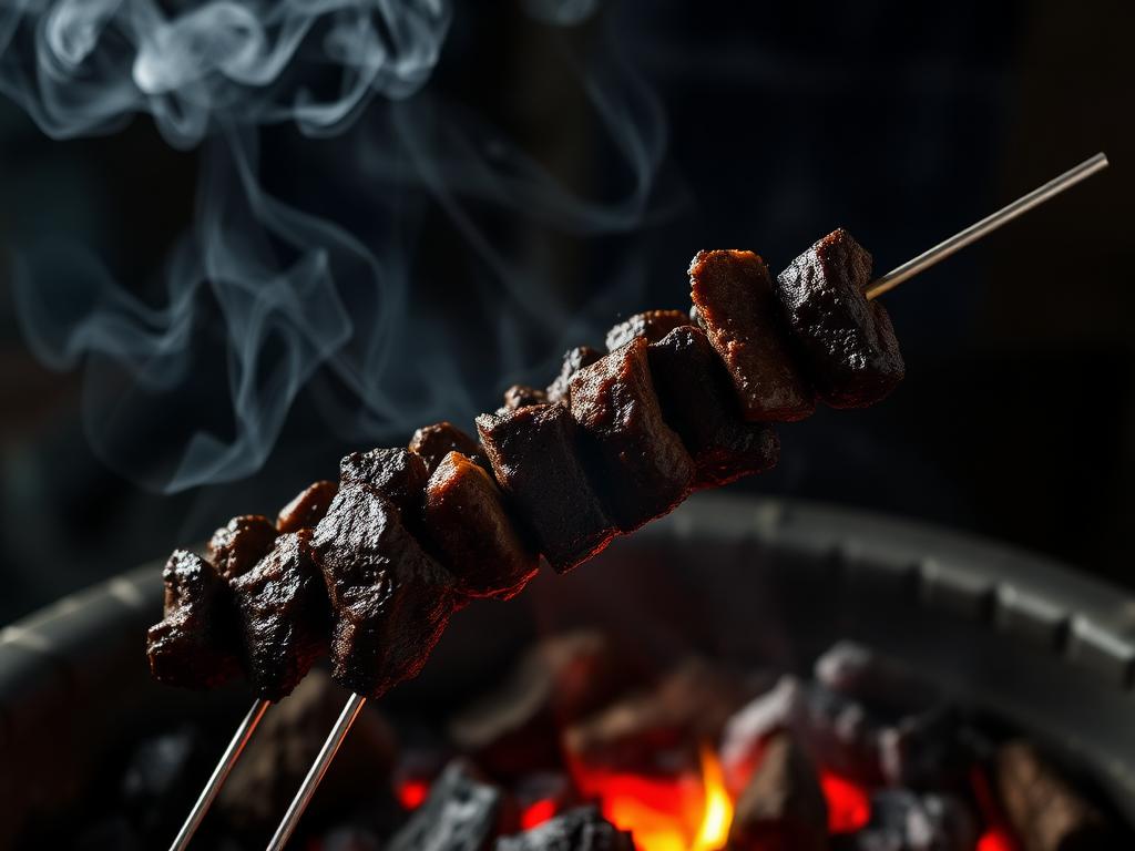 Bihari Beef Boti — Tender beef strips marinated overnight in raw papaya, mustar