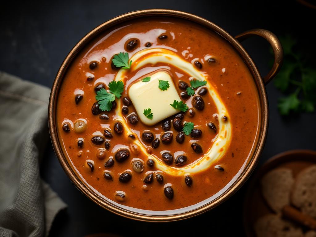 Slow-Cooked Daal Makhani — Black lentils simmered overnight with butter, tomato and a f