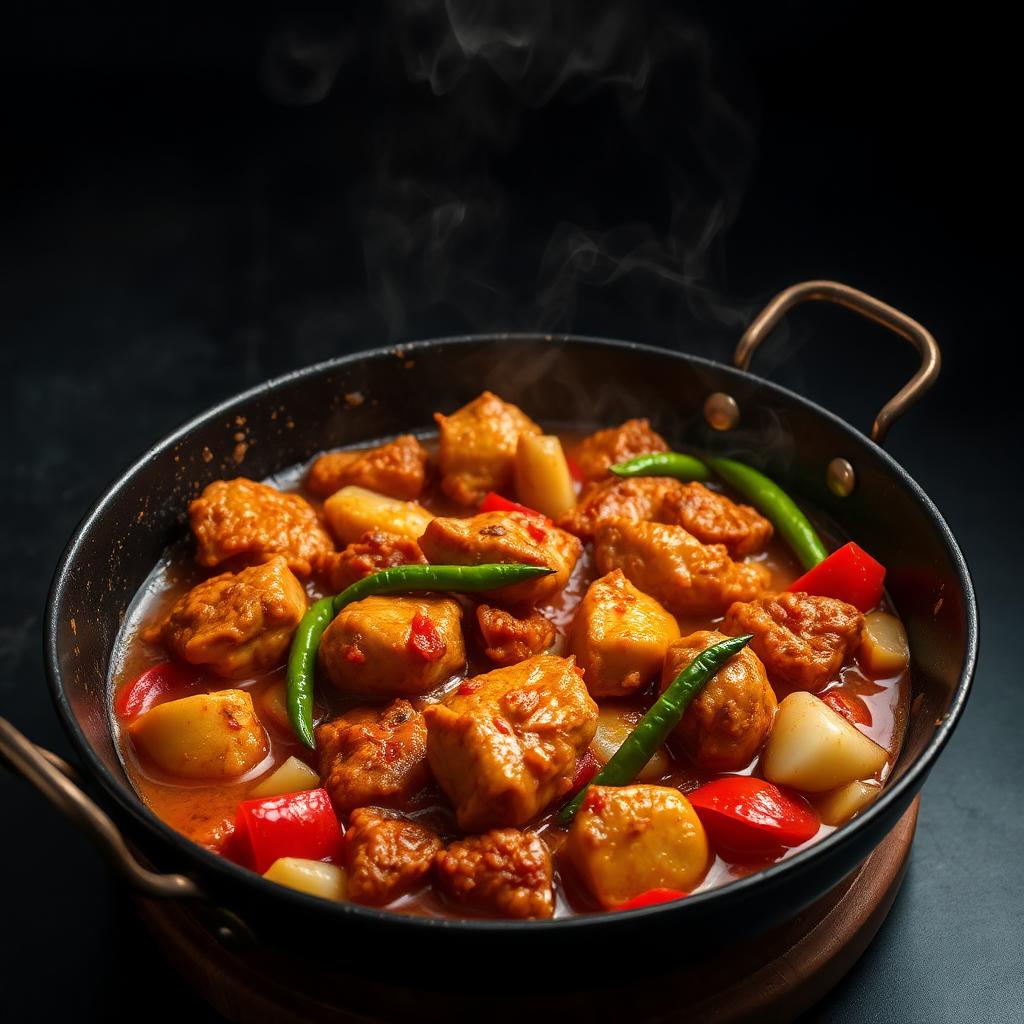Lahori Chicken Karahi — Tomato-driven karahi cooked over open flame with green chill