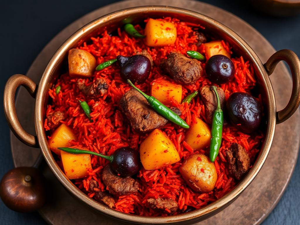 Sindhi Mutton Biryani — Fiery, tangy biryani with potatoes, plums and a punch of gre