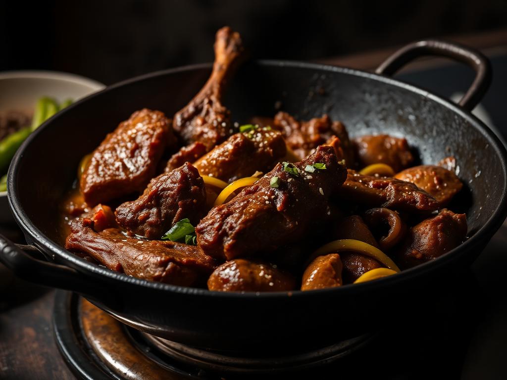 Peshawari Mutton Karahi — Bone-in mutton seared in pure ghee, finished with white pepp