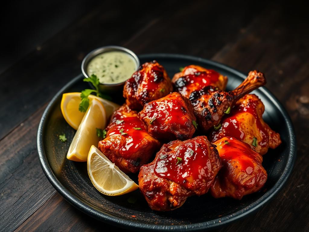 Lahori Chicken Tikka — Yogurt-marinated chicken, slow-charred over mango-wood coals