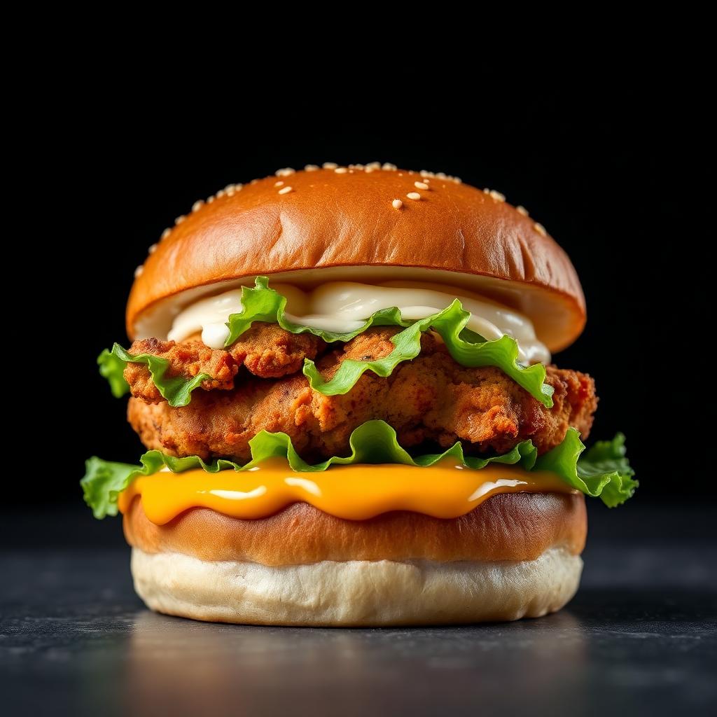Desi Zinger Burger — Crispy spiced chicken fillet, slaw, gold sauce on a brioche 